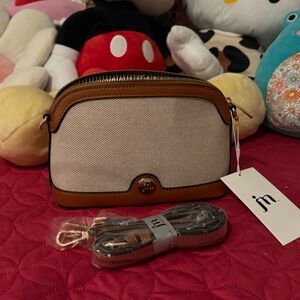 jn Canvas and Tan Leather Crossbody Bag